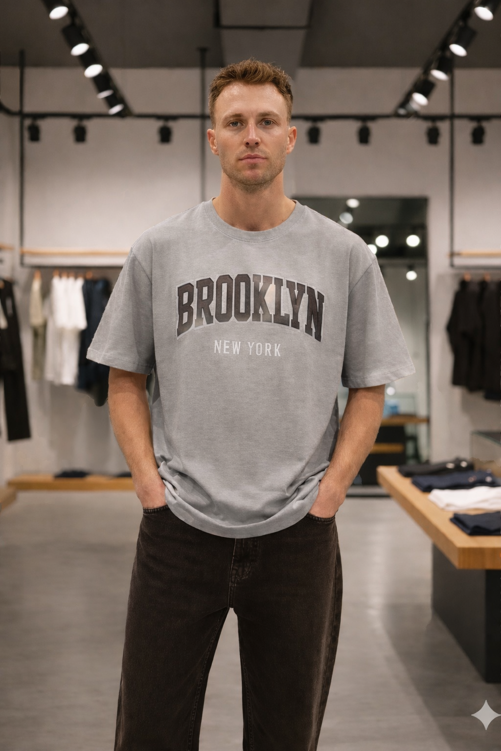 BROOKLYN DROP SHOULDER T-SHIRT - GREY View 1