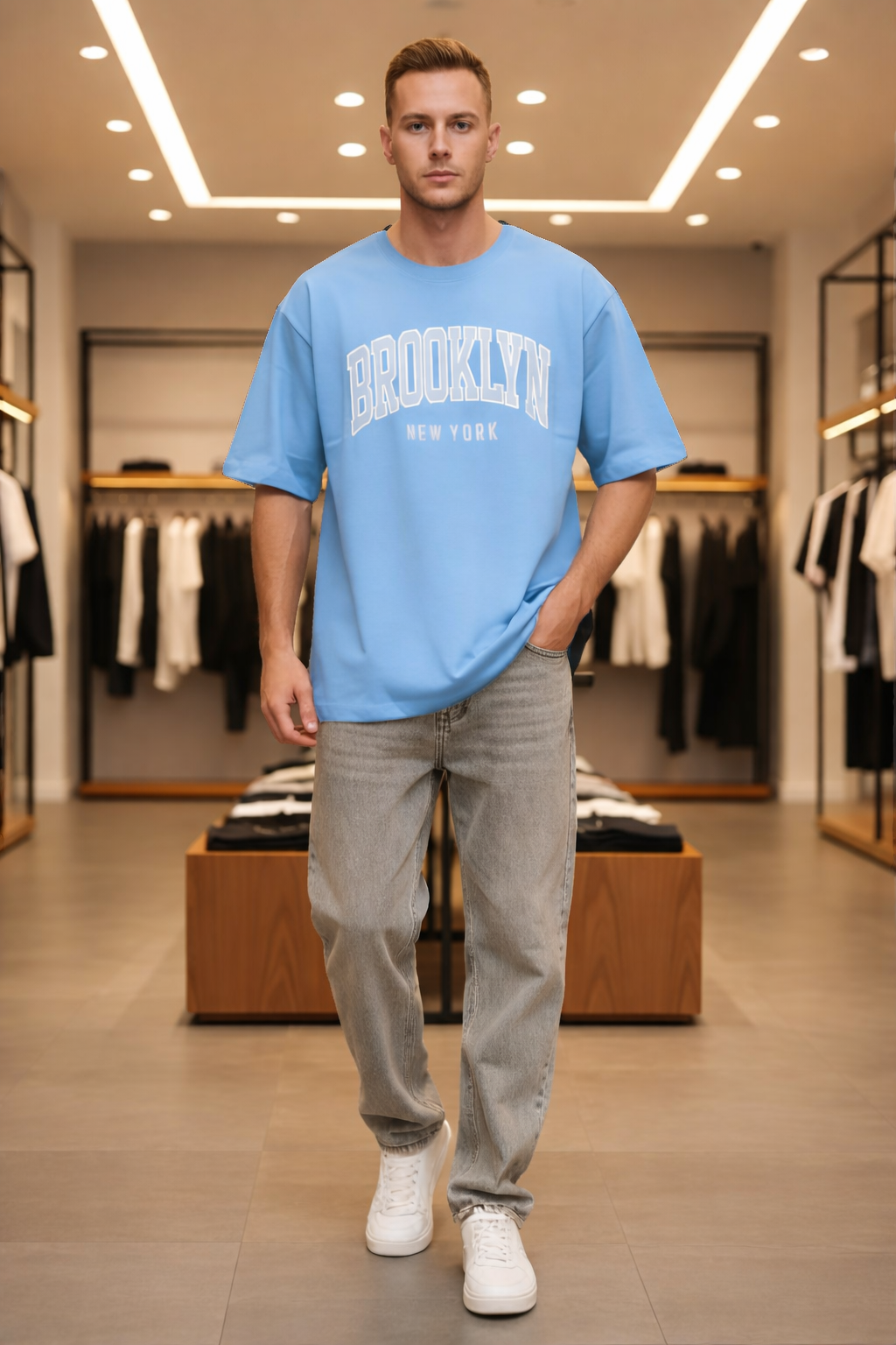 BROOKLYN DROP SHOULDER T-SHIRT - SKY BULE View 1