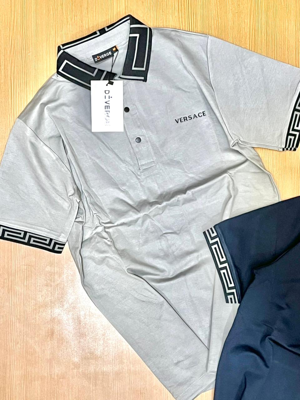 DIVERGE POLO NECK T-SHIRT - GREY View 1