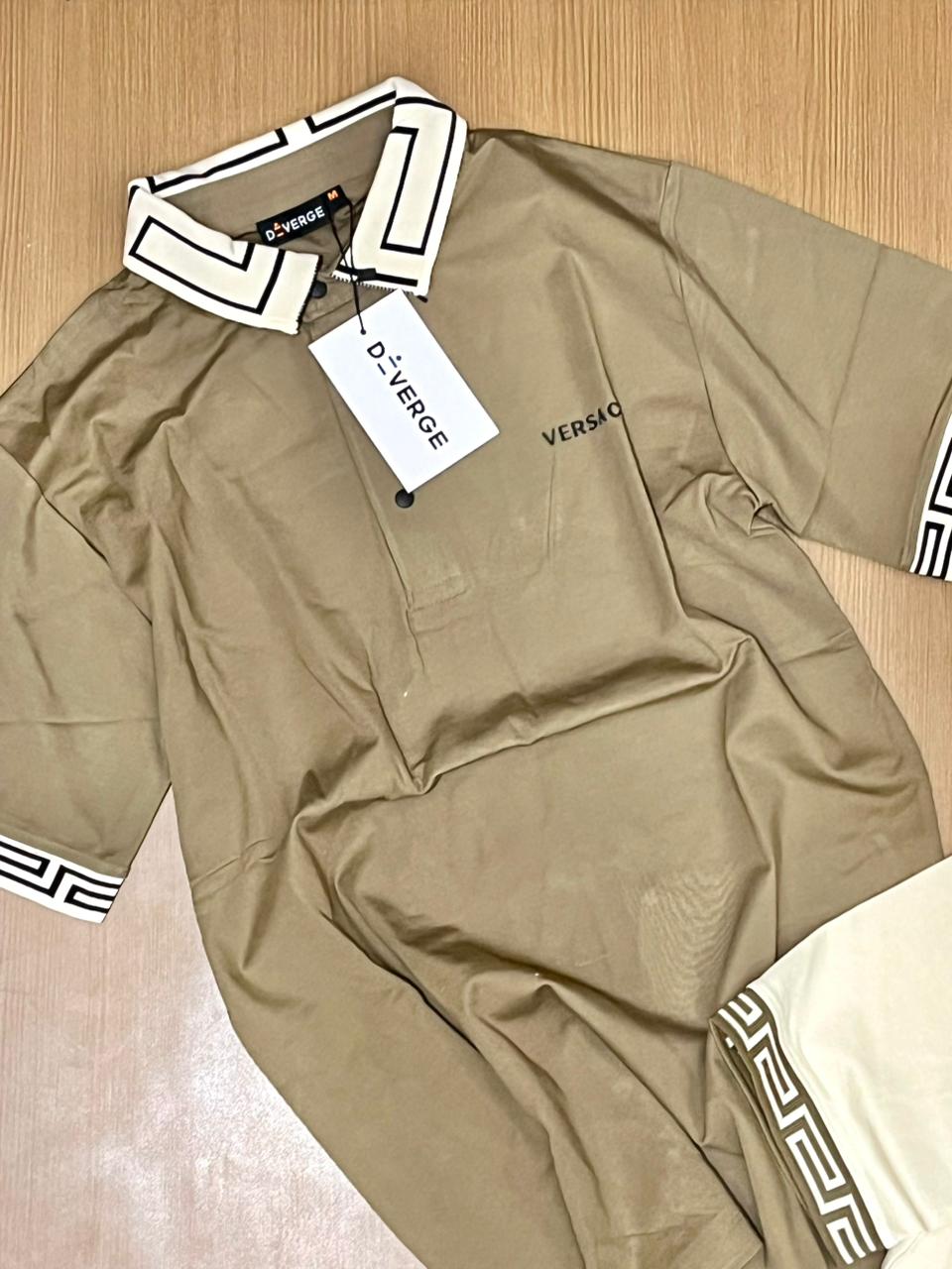 DIVERGE POLO NECK T-SHIRT - Light Brown View 1